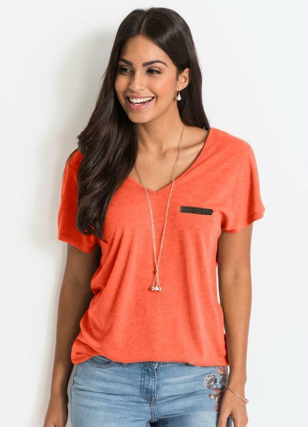 Vista 2 Blusa Básica com Fio Metalizado no Bolso Laranja bonprix bonprix