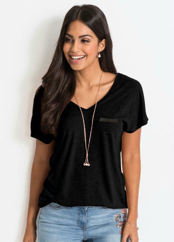 Vista 2 Blusa Básica com Fio Metalizado no Bolso Preta bonprix bonprix