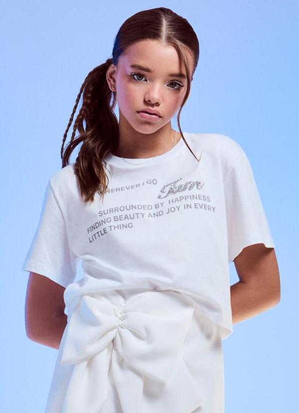 Blusa com Aplique em Strass Off White