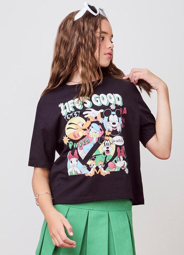 Blusa com Estampa da Disney Preto