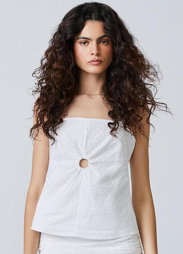 Vista 2 Blusa de Laise com Detalhe de Argola Branco Authoria Authoria