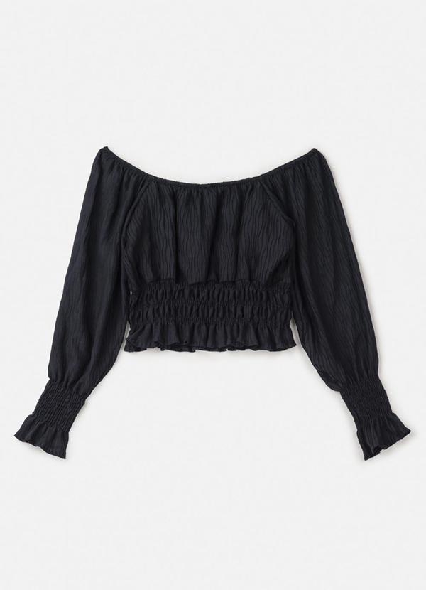 Vista 2 Blusa de Lastex Preta Manga Longa Preto Authoria Authoria