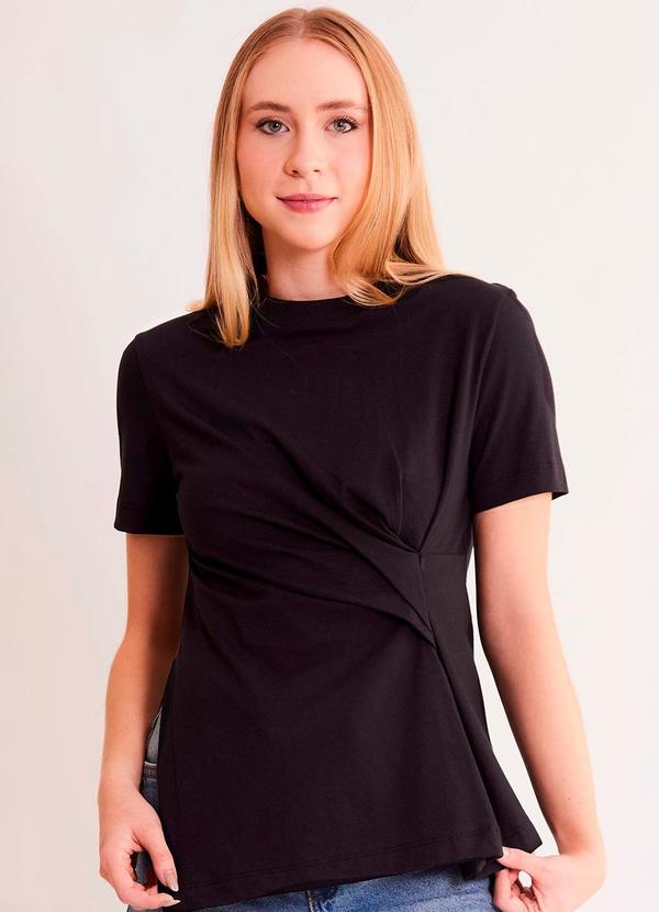 Blusa de Manga Curta Allure em Meia Malha Preto