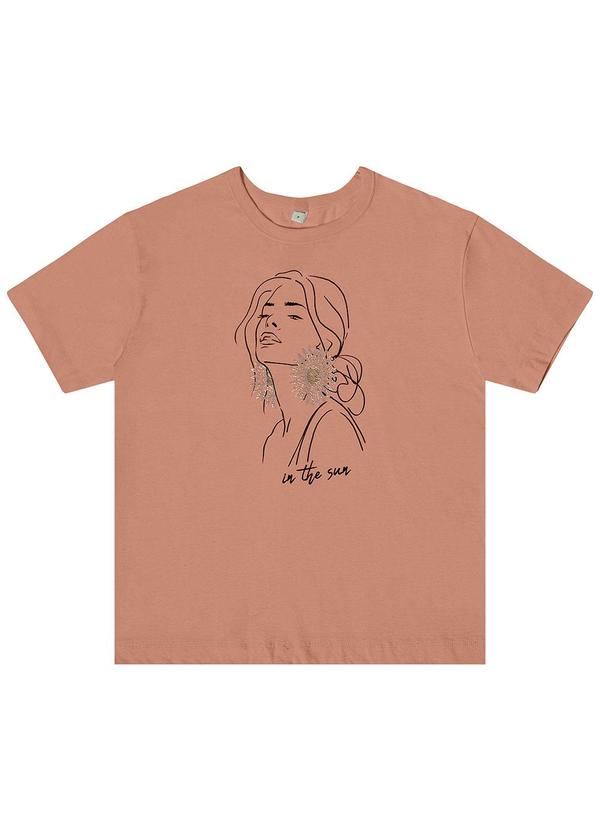 Vista 2 Blusa Feminina Manga Curta em Meia Malha Marrom Rovitex Rovitex