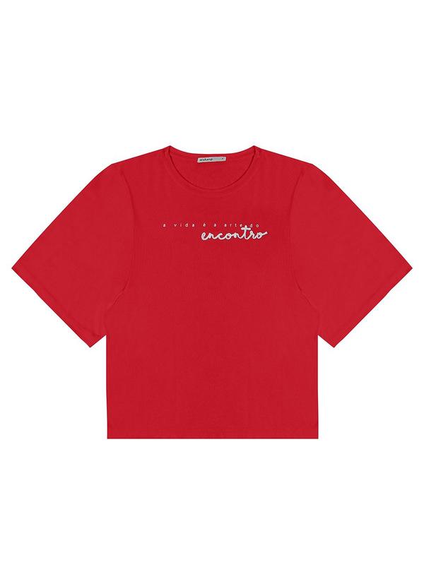 Blusa Manga Curta em Visco Tricot Vermelho