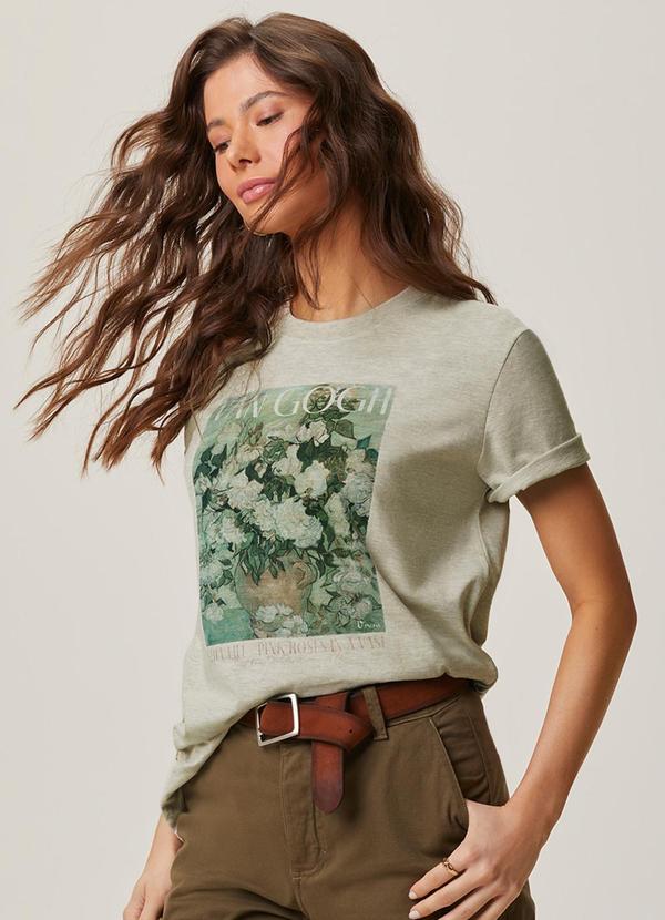 Camiseta Alongada Van Gogh Cinza Claro