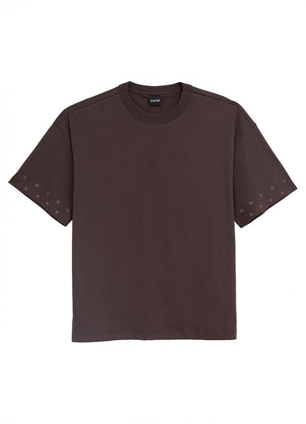 Camiseta Ampla com Aplique Café