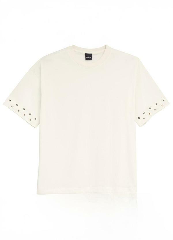 Camiseta Ampla com Aplique Off White