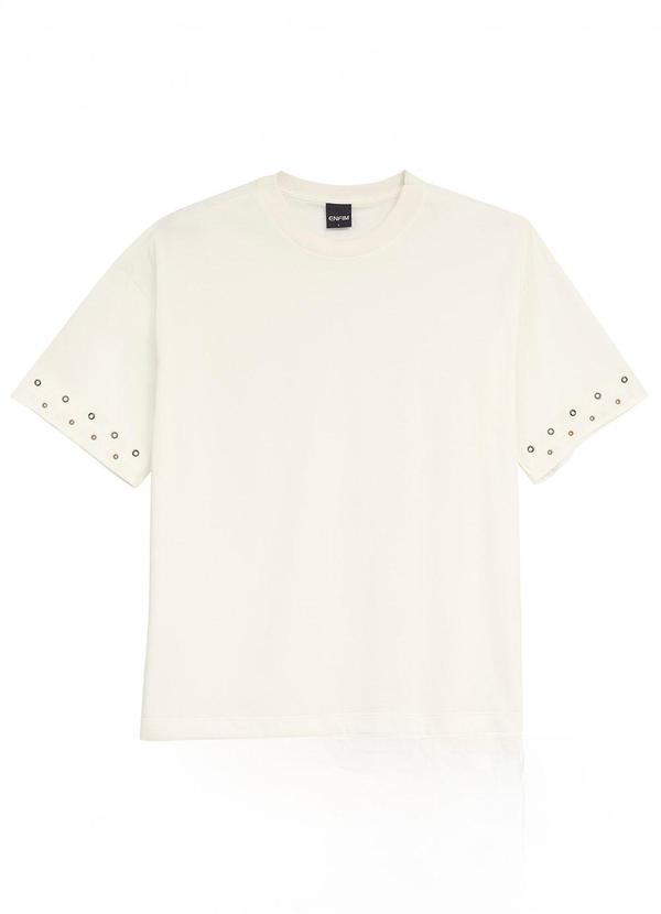 Camiseta Ampla com Aplique Off White