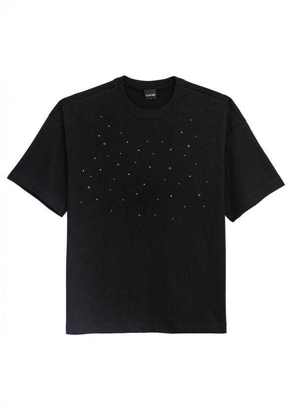 Camiseta Ampla com Aplique Preto