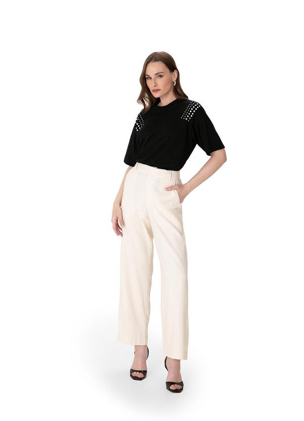 Camiseta Ampla com Strass Preto