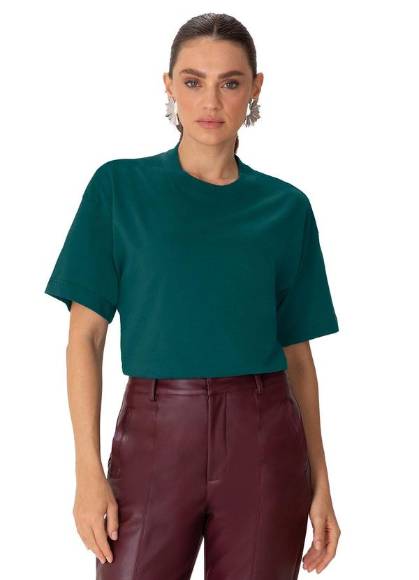 Camiseta Ampla em Malha Verde Petróleo