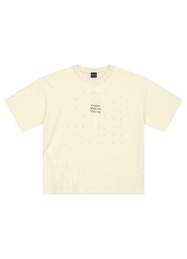 Camiseta Ampla Fashion com Strass Off White