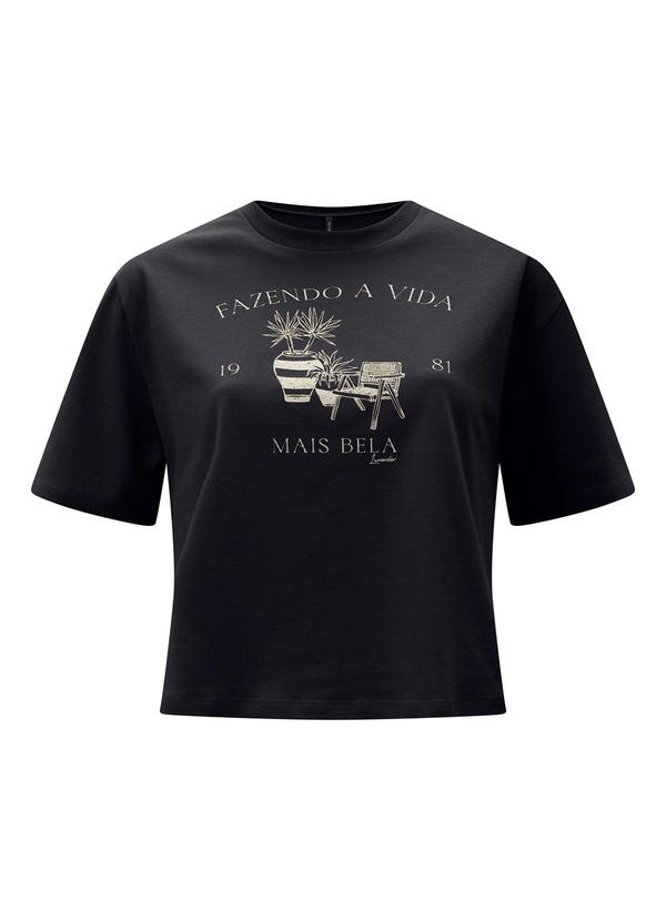 Vista 2 Camiseta Cropped D em Meia Malha Penteada Preto Lunender Lunender