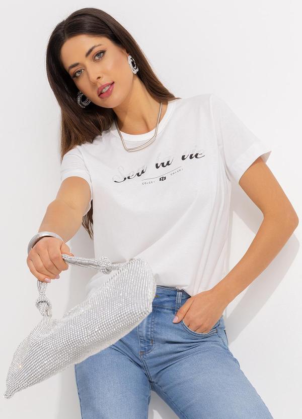 Camiseta Estampada com Aplicação Off White