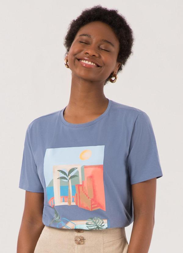 Vista 2 Camiseta Feminina D em Meia Malha Penteada Azul Lunender Lunender