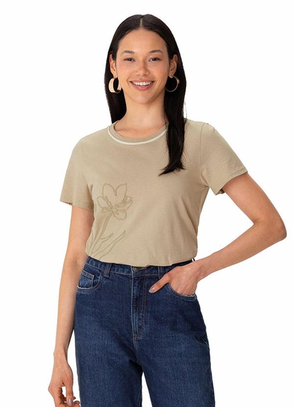 Camiseta Floral em Malha Areia