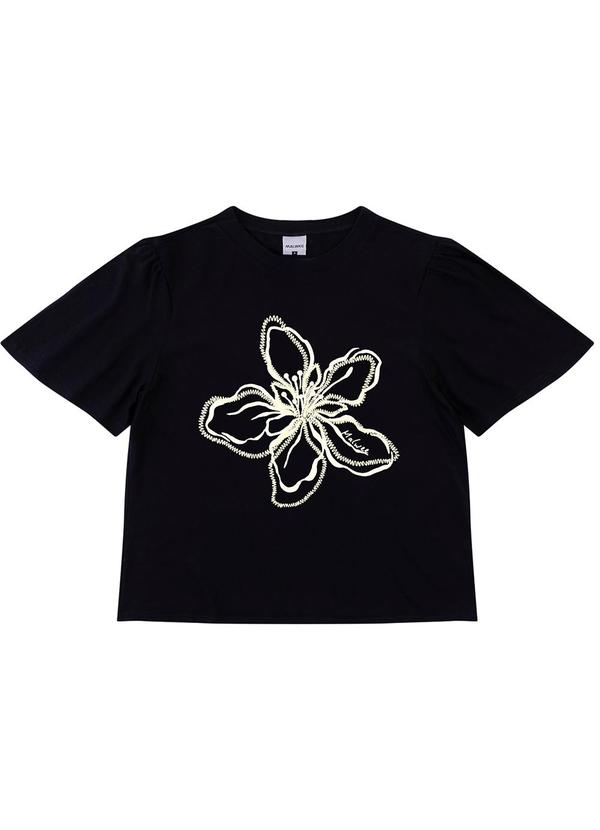 Camiseta Orquídea em Malha Preto