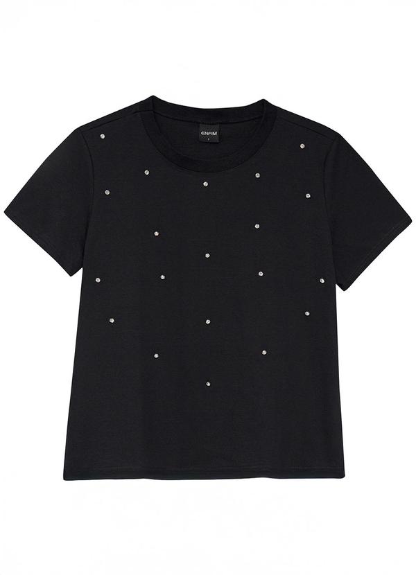 Camiseta Slim com Rebites Preto