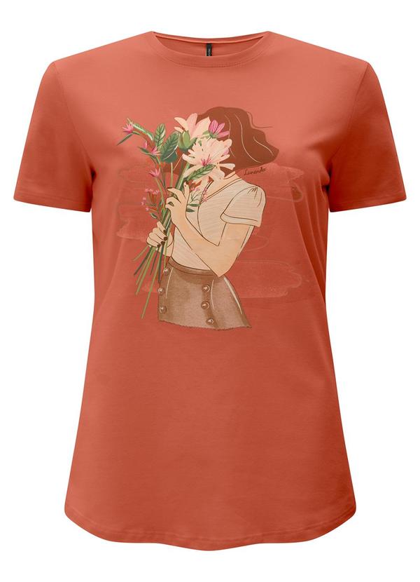 Vista 2 Camiseta Slim D com Estampa Localizada Laranja Lunender Lunender