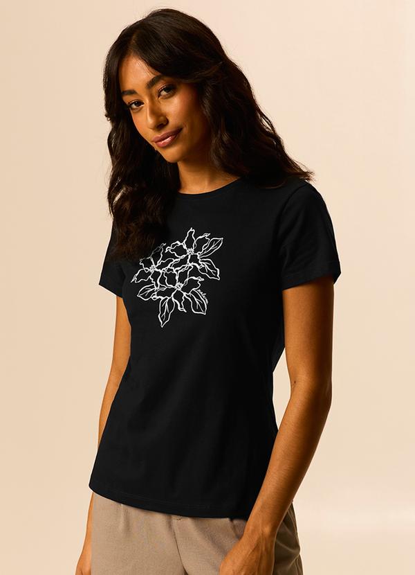 Camiseta Slim Floral Preto