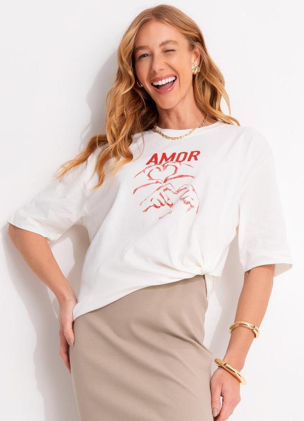 T-Shirt Ampla Amor Farm Rio Off White