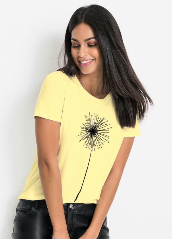 T-Shirt com Estampa Dente de Leão Amarelo Candy