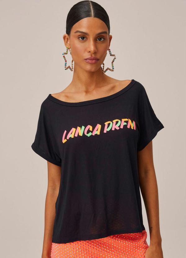 T-Shirt de Malha com Estampa Preta