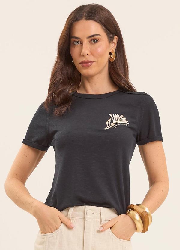 Vista 2 T-Shirt de Manga Curta Boho Preto Doce Trama Doce Trama