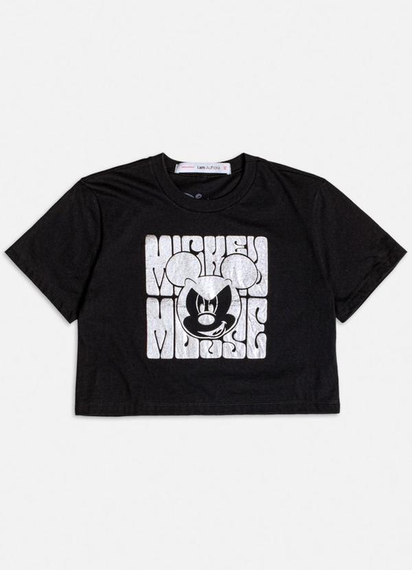 T-Shirt do Mickey com Foil Prata Preto