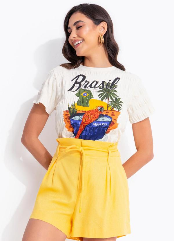 T-Shirt em Malha Especial Arara Brasil Off White