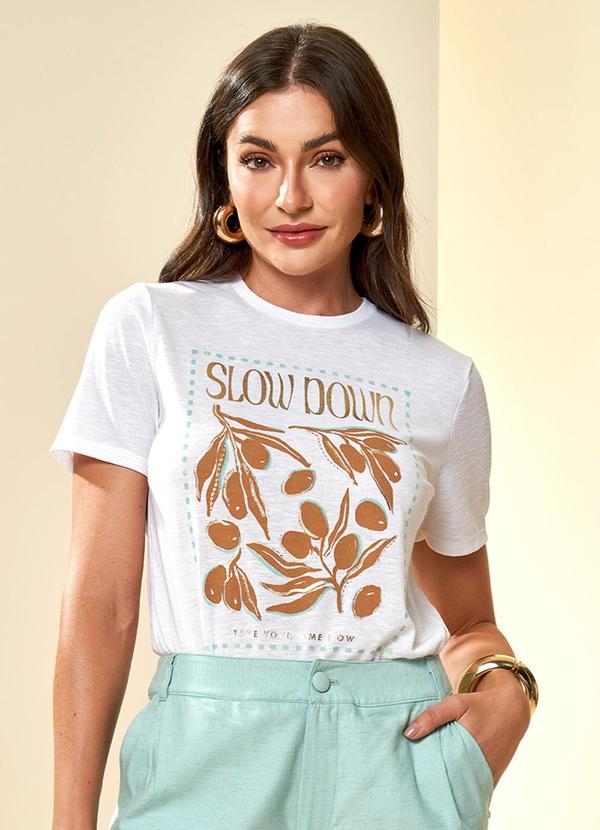 Vista 2 T-Shirt em Ribana com Estampa Localizada Branco Doce Trama Doce Trama