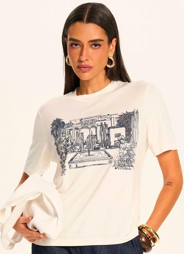 T-Shirt Feminina Ampla Reta com Estampa Branco
