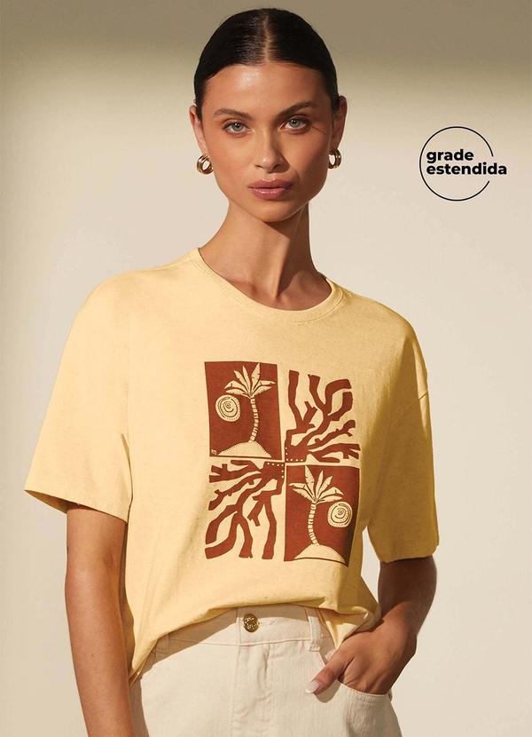 T-Shirt Feminina Eco Linho Estampada Amarelo