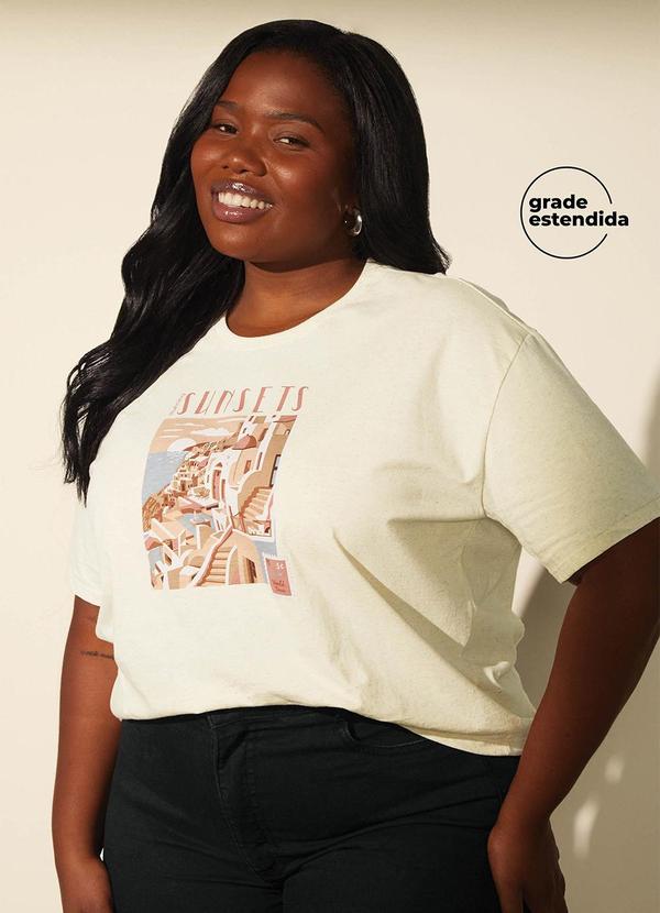 T-Shirt Feminina Eco Linho Estampada Bege