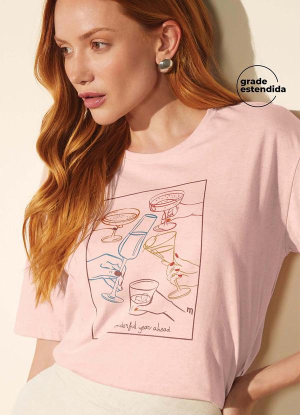 T-Shirt Feminina Eco Linho Estampada Rosa
