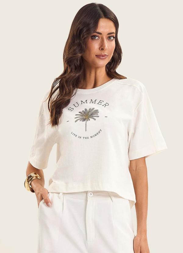 T- Shirt Feminina Manga Curta Bege