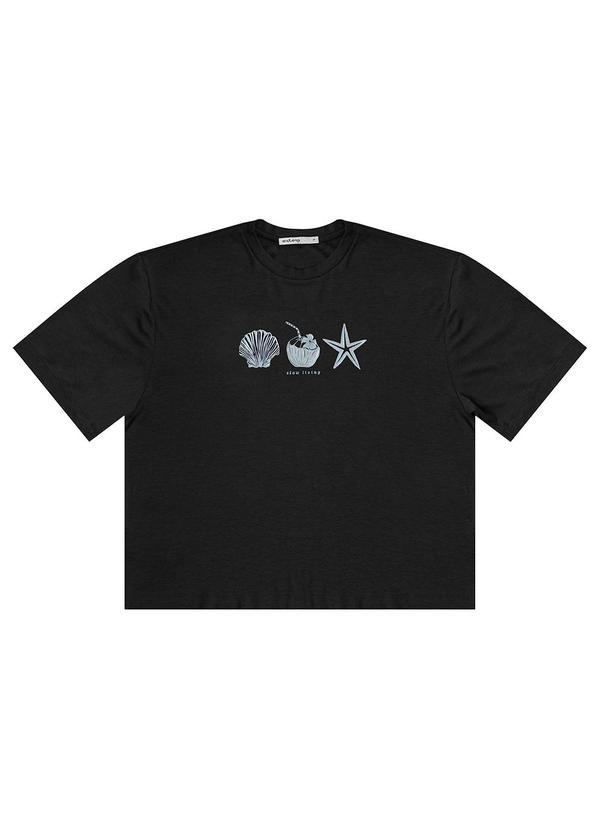T- Shirt Feminina Manga Curta Preto