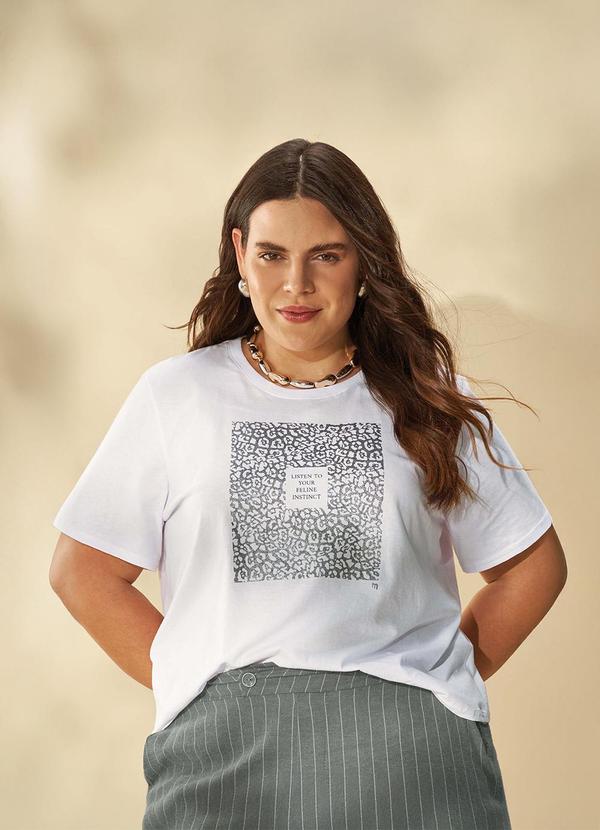 T-Shirt Feminina Regular Metalizada Branco
