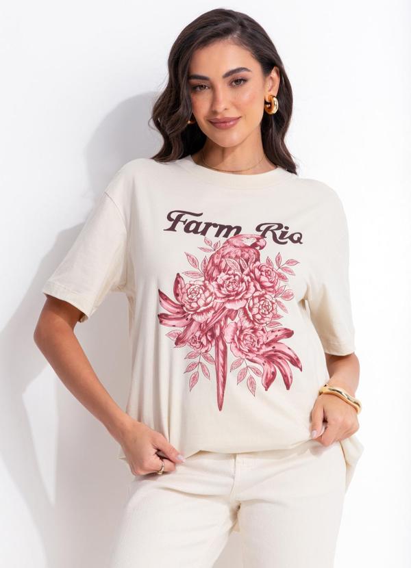 T-Shirt Fit Arara em Flores Off White
