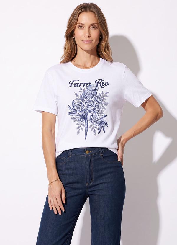T-Shirt Fit Arara em Flores Off White
