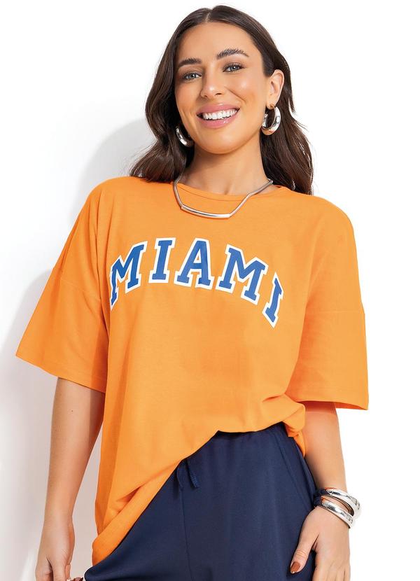 Vista 2 T-Shirt Laranja Escuro em Malha de Algodão Moda Pop Moda Pop