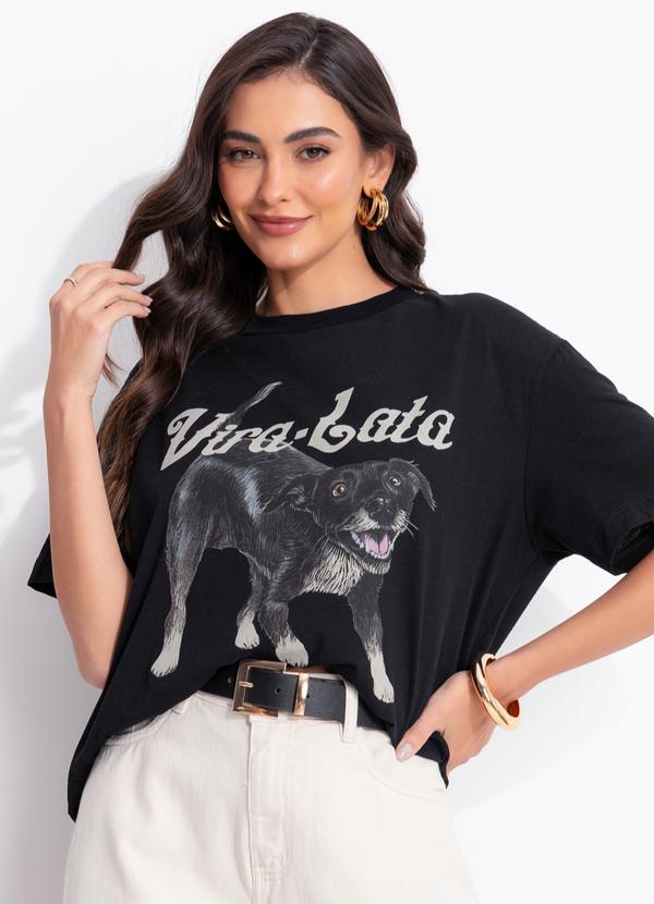 T-Shirt Média Vira Lata Malhado Preto