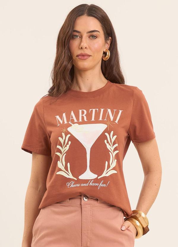 Vista 2 T-Shirt Oliva Estampada Marrom Doce Trama Doce Trama