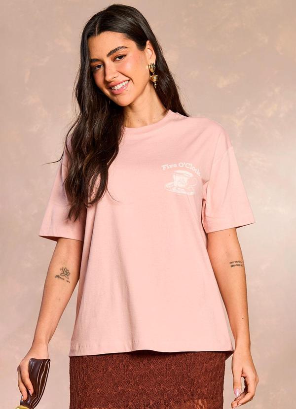 T-Shirt Oversized em Malha Rosa