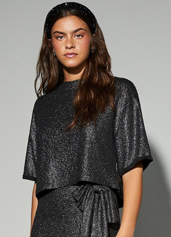 T-Shirt Preta de Lurex Preto