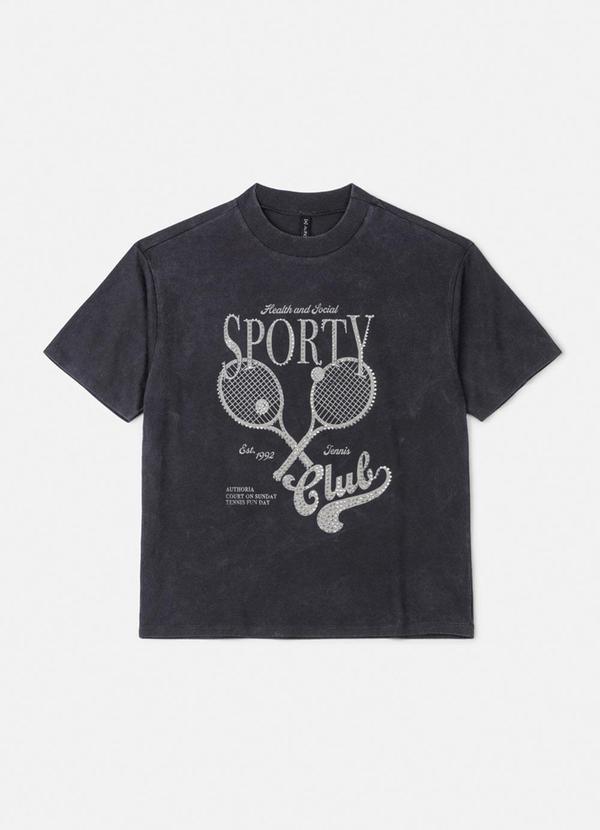 T-Shirt Preta Sport Club com Strass Preto
