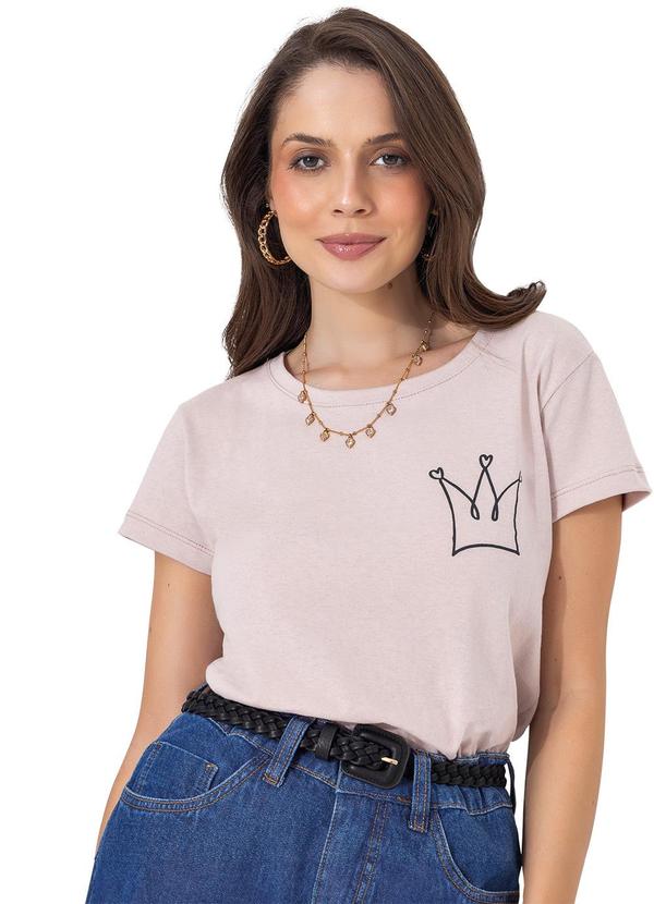 T-Shirt Rosa Claro com Estampa Frontal