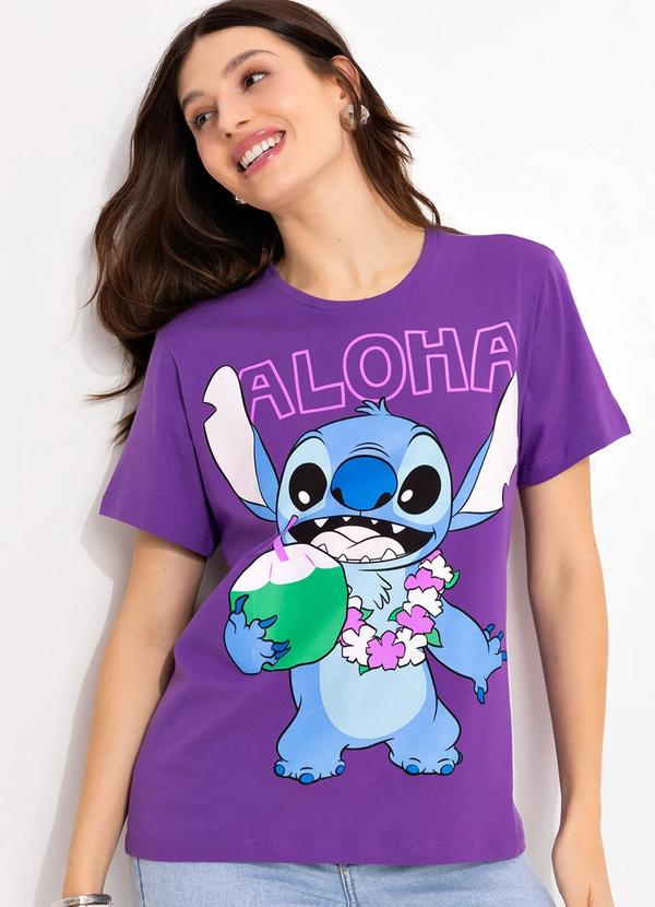 T-Shirt Roxo em Malha de Algodão Penteado