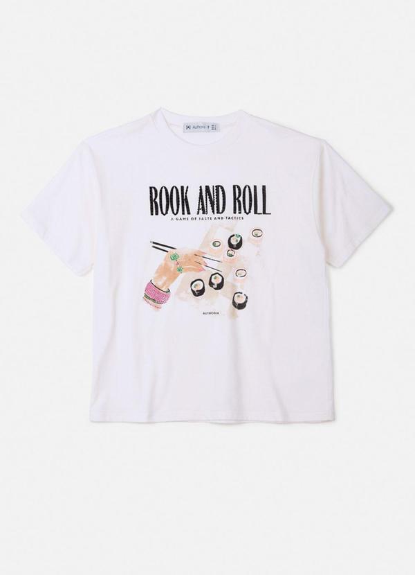 T-Shirt Sushi Girl com Strass Off White